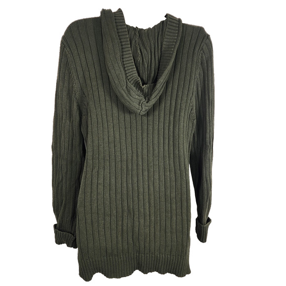Relativity Womens Hooded Sweater Button Ribbed Cable Chunky Knit Green Large - Picture 2 of 8